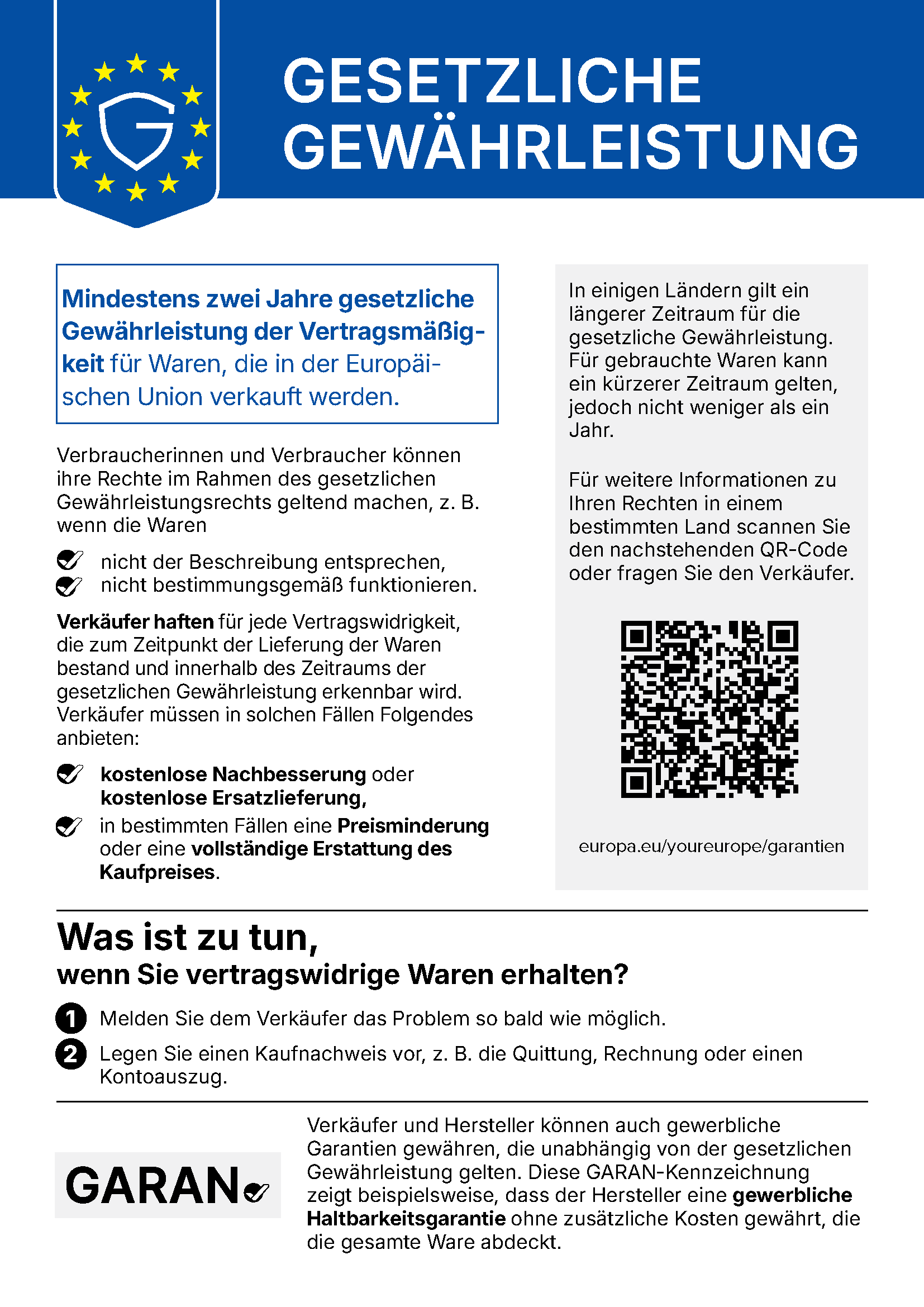 Offizielle EU-Information zur gesetzlichen Gewährleistung